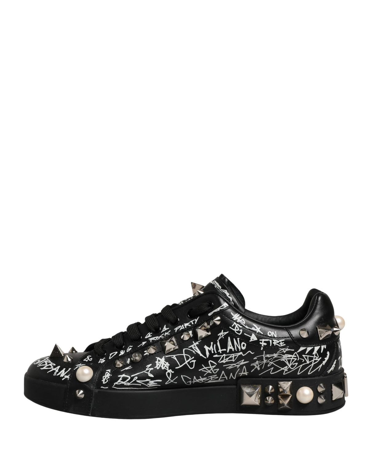 Dolce & Gabbana Black Portofino Graffiti Stud Sneakers
