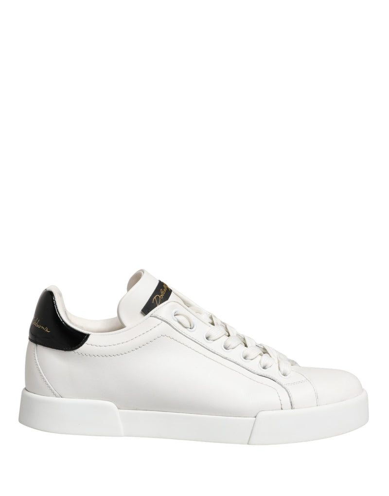 Dolce & Gabbana White Black Portofino Leather Sneakers Shoes