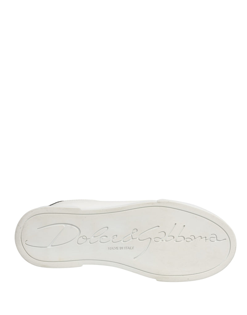 Dolce & Gabbana White Black Portofino Leather Sneakers Shoes