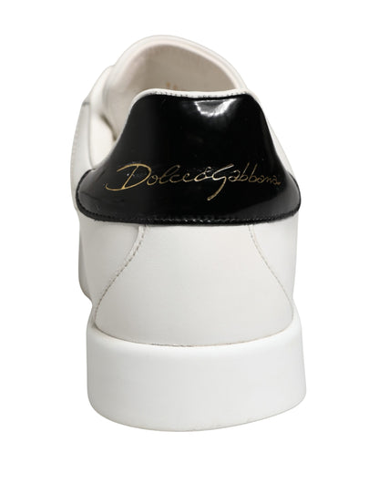 Dolce & Gabbana White Black Portofino Leather Sneakers Shoes