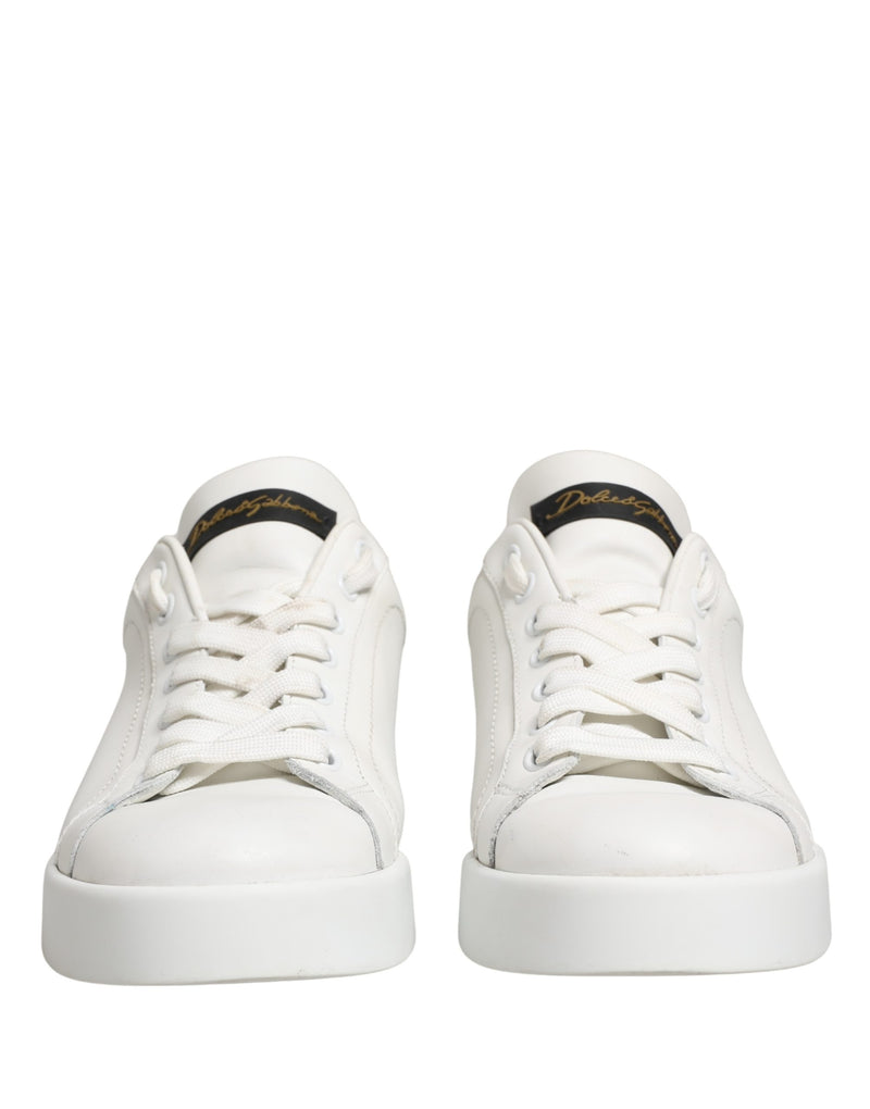 Dolce & Gabbana White Black Portofino Leather Sneakers Shoes