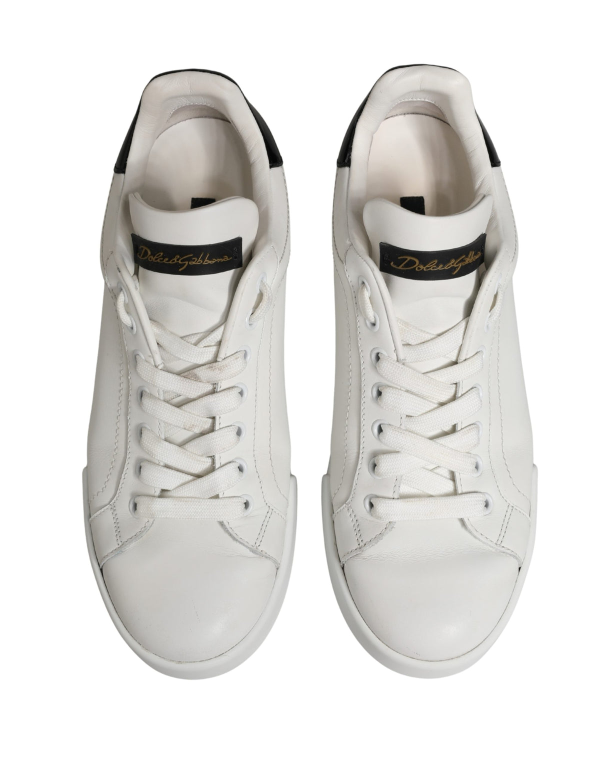 Chaussures Baskets en Cuir Portofino Blanches et Noires Dolce & Gabbana
