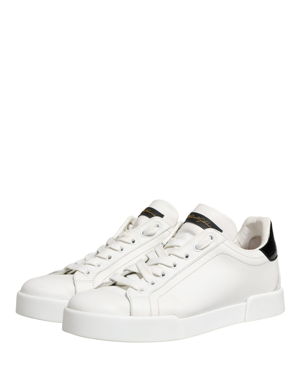 Chaussures Baskets en Cuir Portofino Blanches et Noires Dolce & Gabbana