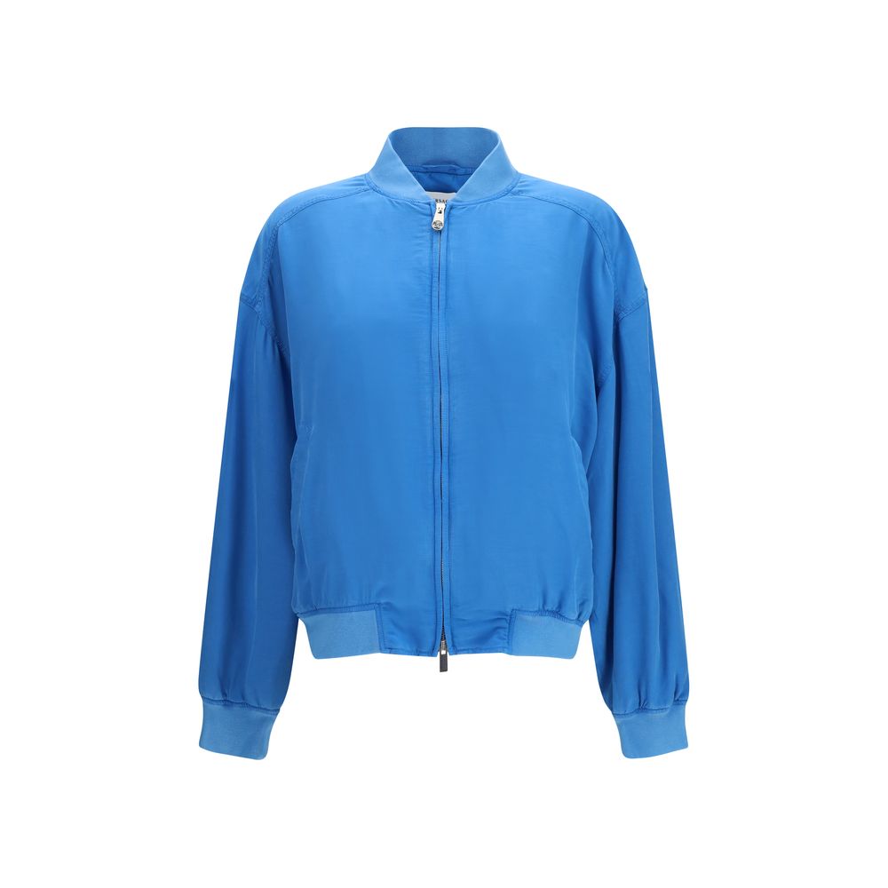 Veste Bomber en Soie Bleue Versace