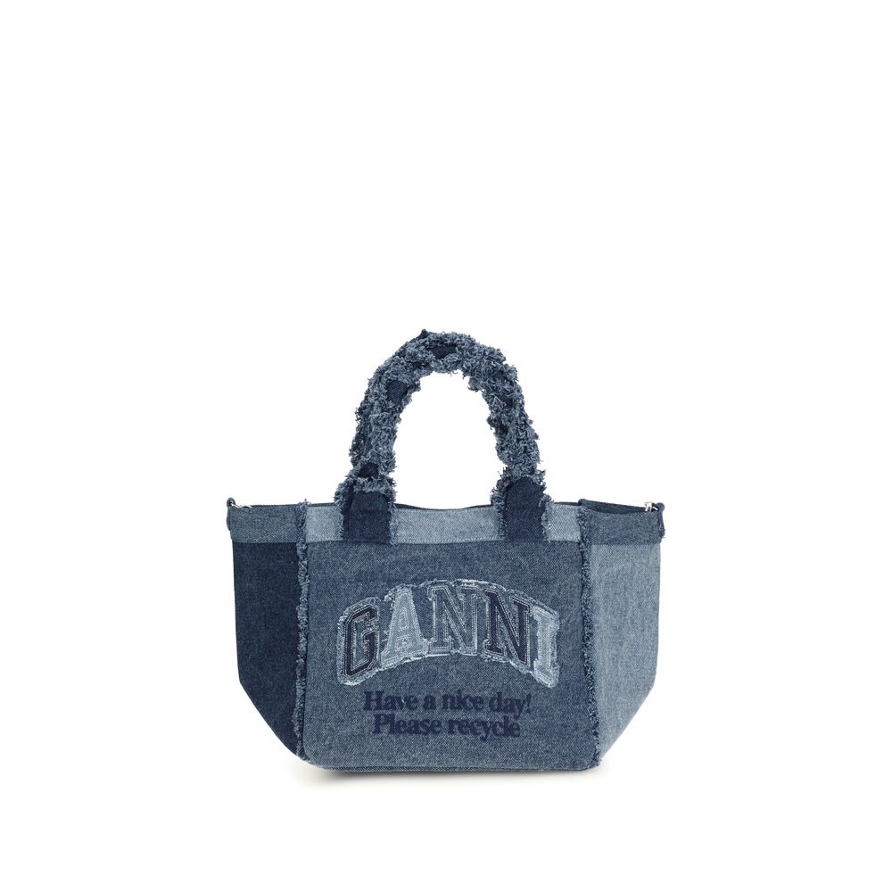 Ganni Blue Cotton Handbag - Modern Trapeze Shopper