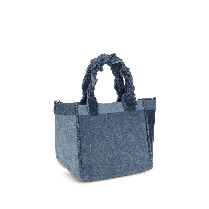 Ganni Blue Cotton Handbag - Modern Trapeze Shopper