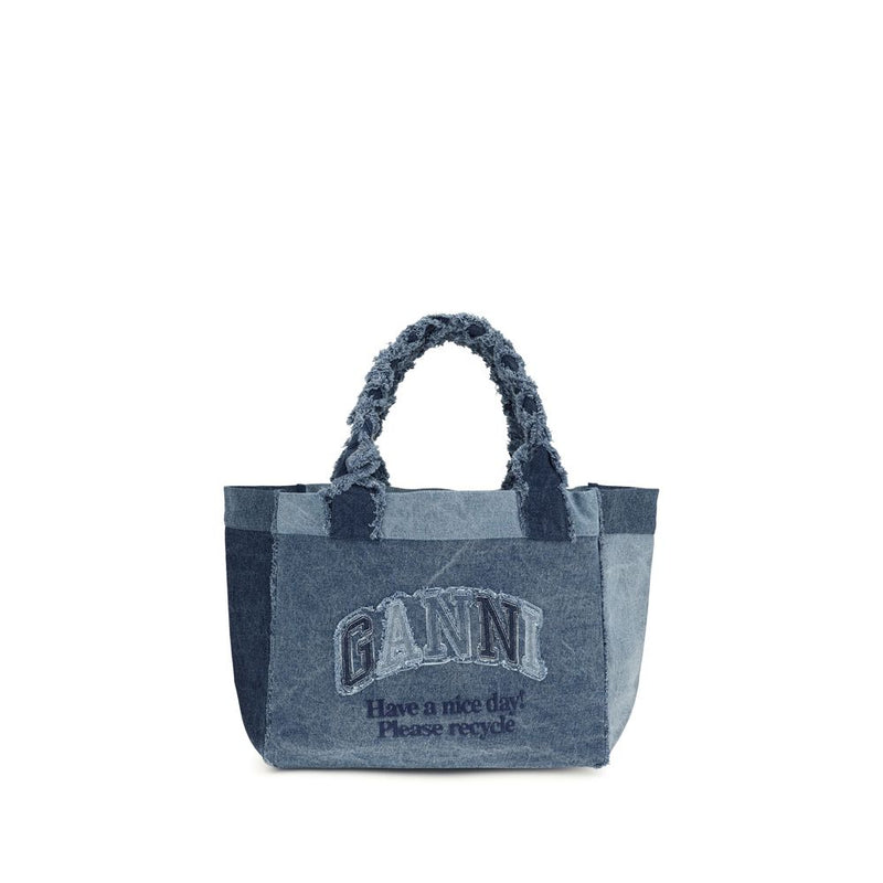 Ganni Blue Cotton Shoulder Bag - Medium Trapeze Denim Shopper