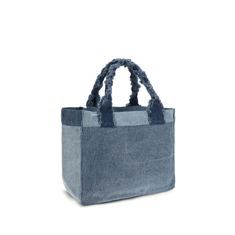 Ganni Blue Cotton Shoulder Bag - Medium Trapeze Denim Shopper