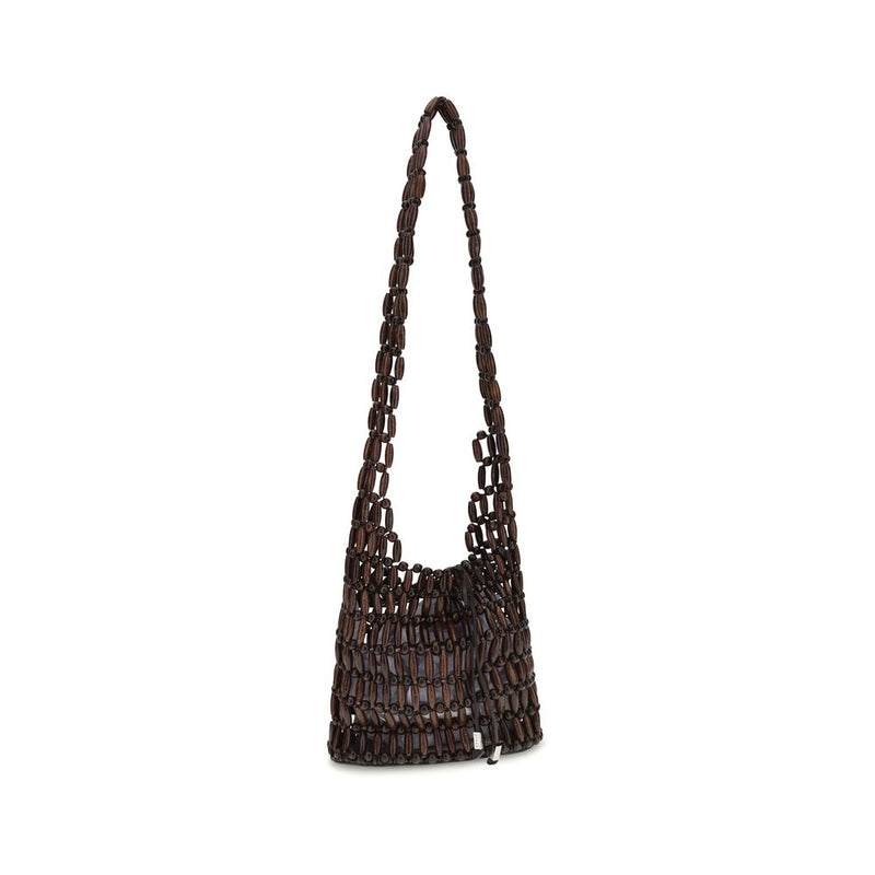 Staud Brown Wood Shoulder Bag - Coronado Bag with Beads