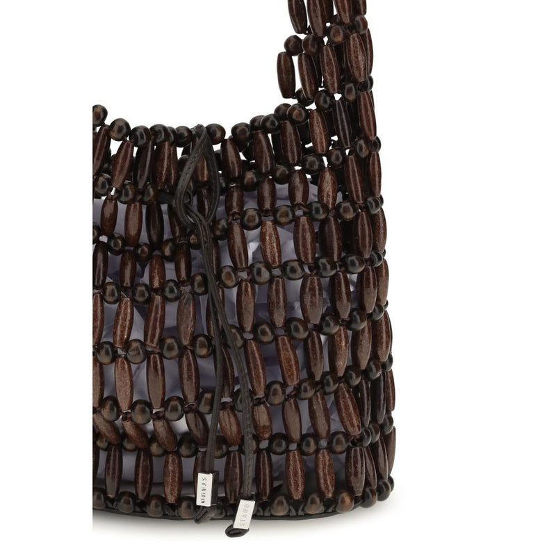 Staud Brown Wood Shoulder Bag - Coronado Bag with Beads