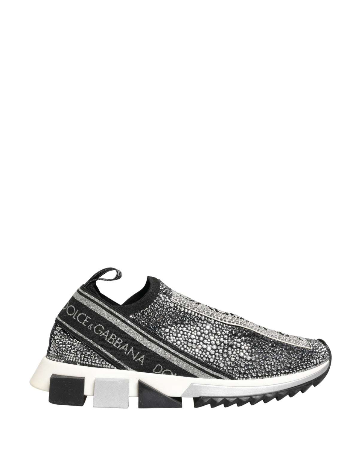 Dolce & Gabbana Silver Crystal Logo Slip On Sorrento Sneakers