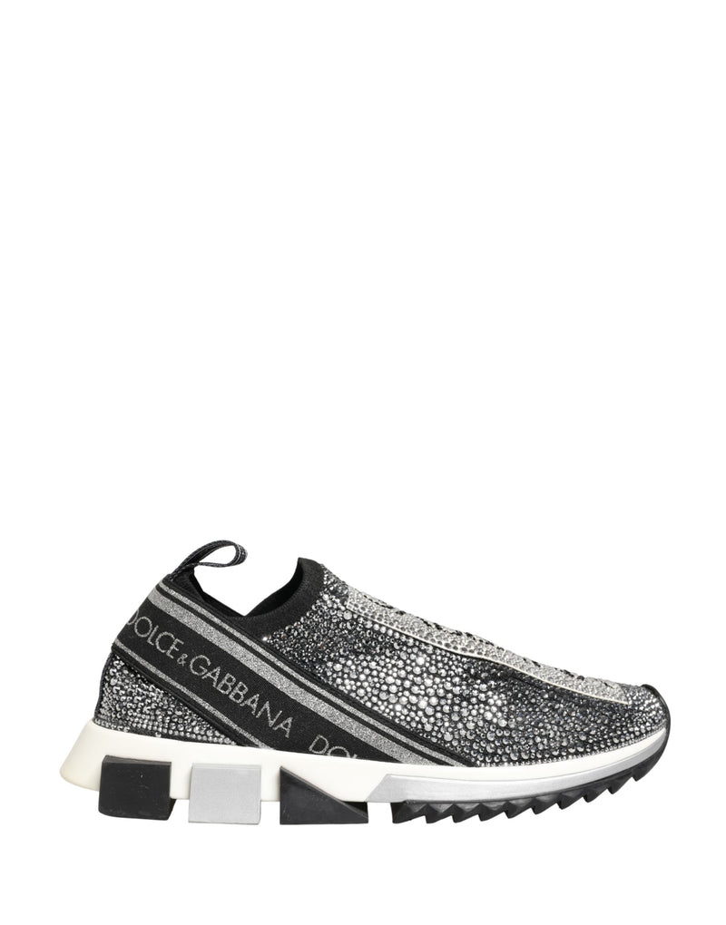 Dolce & Gabbana Silver Crystal Logo Slip On Sorrento Sneakers