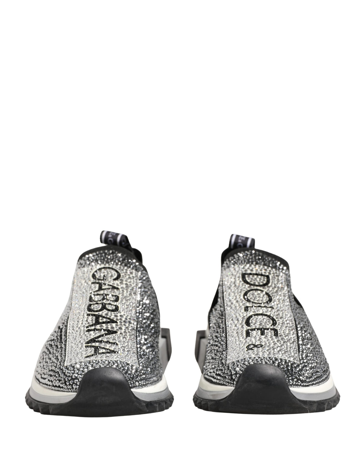 Dolce & Gabbana Silver Crystal Logo Slip On Sorrento Sneakers