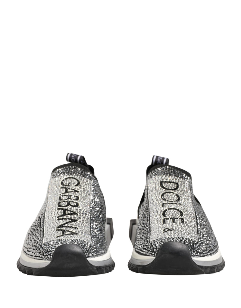 Dolce & Gabbana Silver Crystal Logo Slip On Sorrento Sneakers