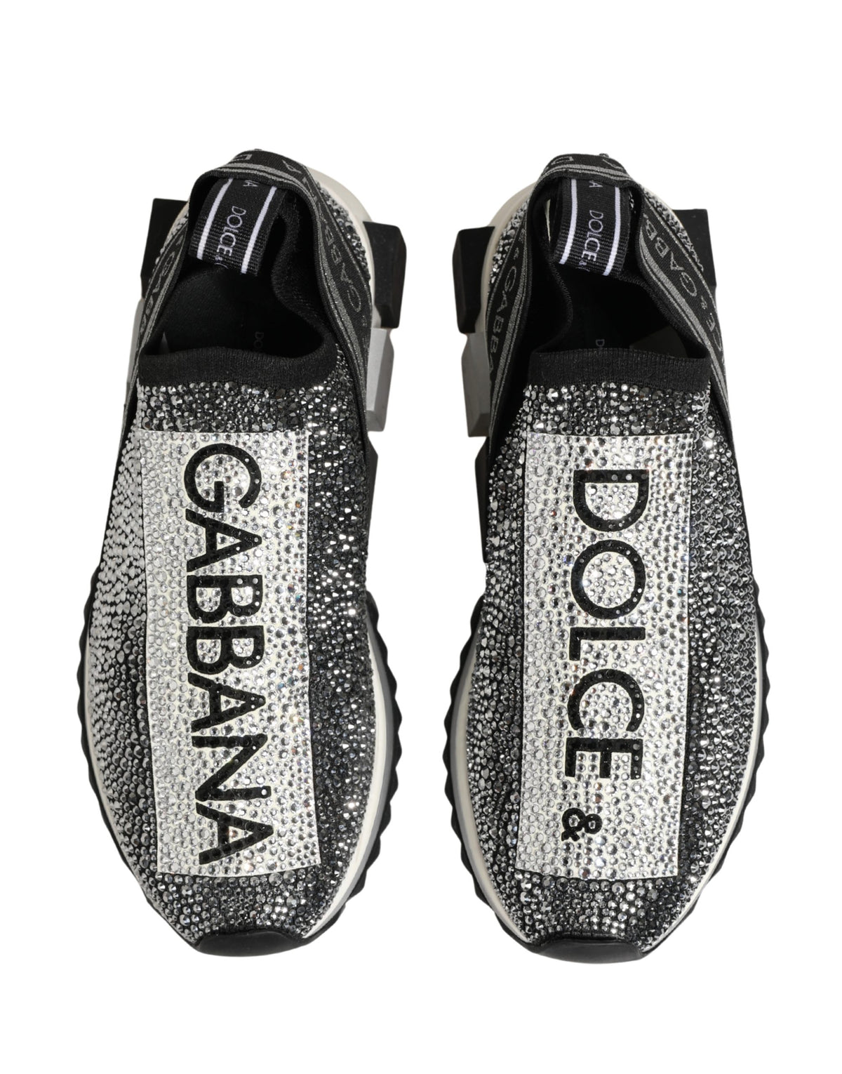 Dolce & Gabbana Silver Crystal Logo Slip On Sorrento Sneakers
