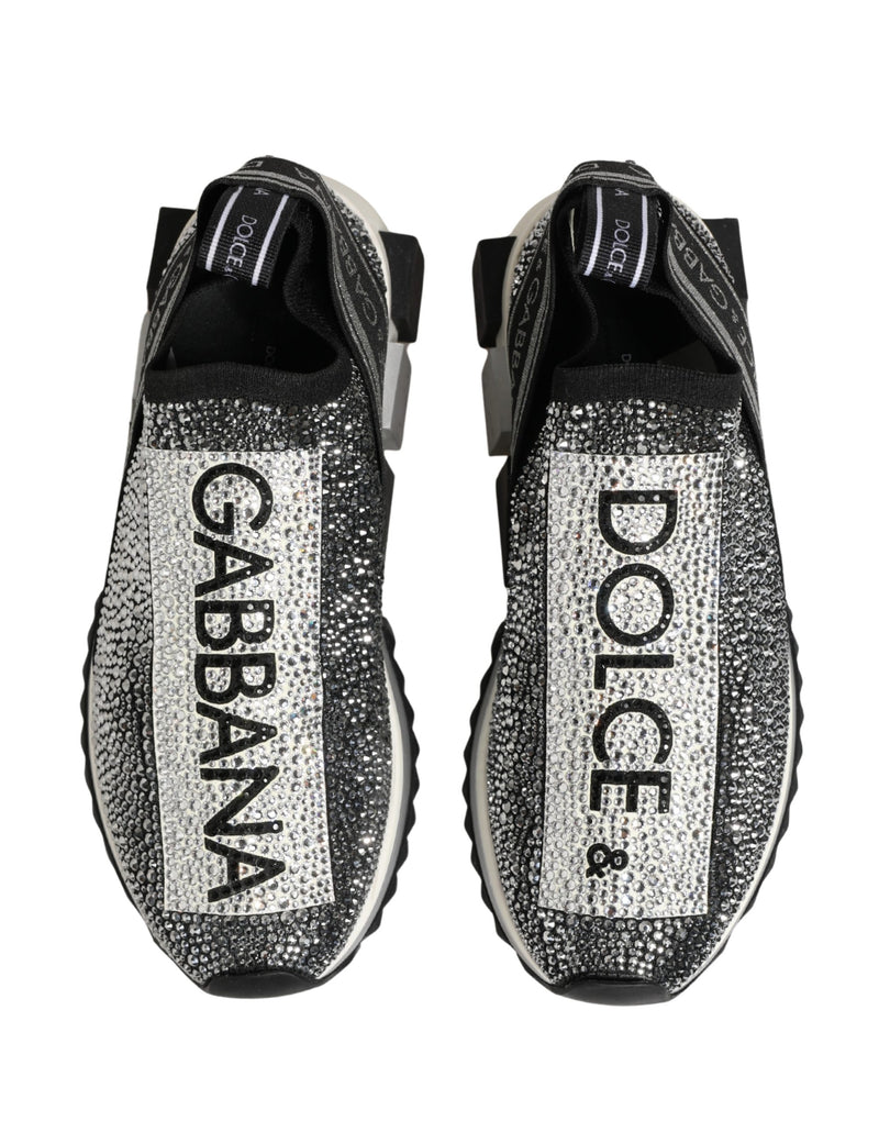 Dolce & Gabbana Silver Crystal Logo Slip On Sorrento Sneakers