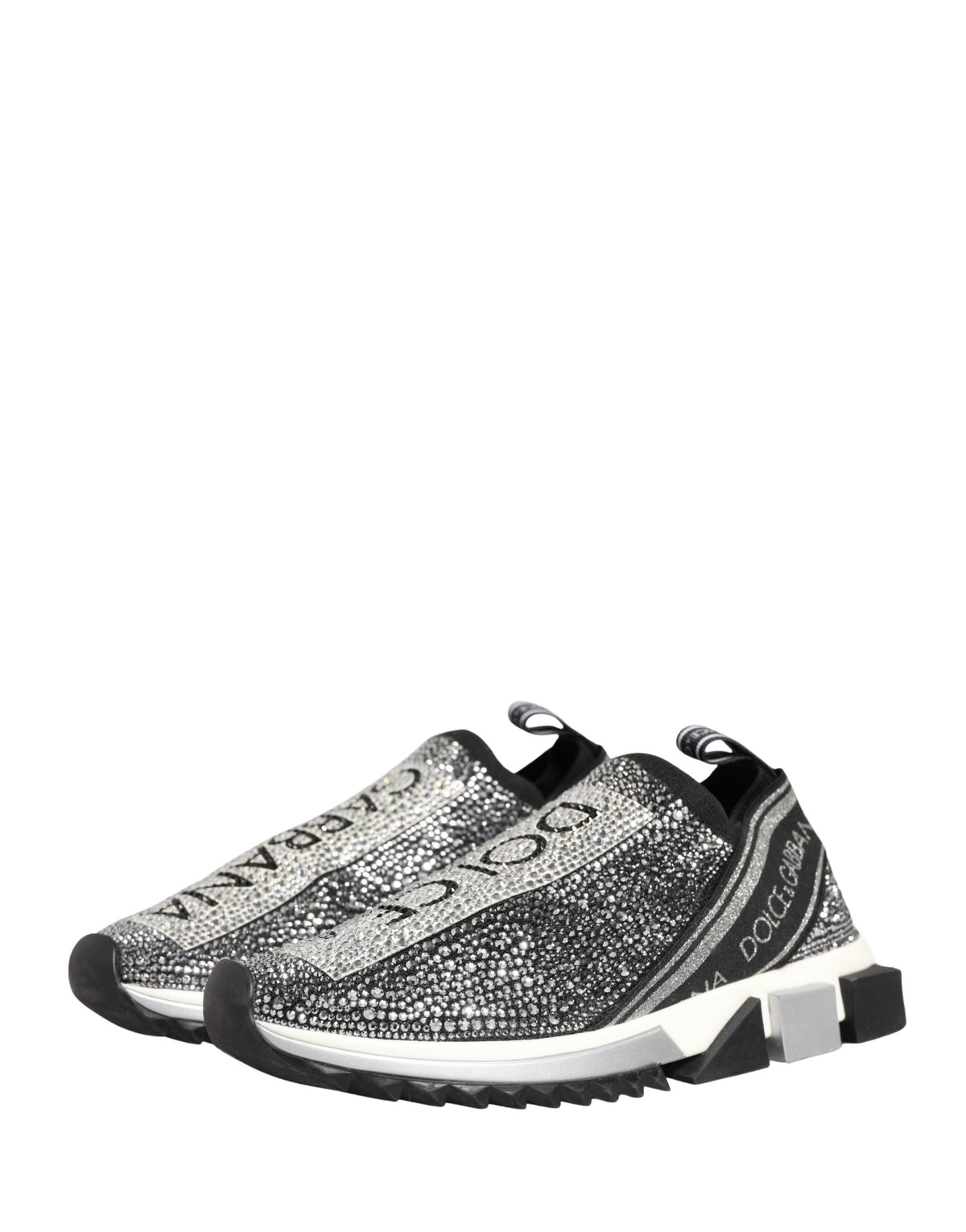 Dolce & Gabbana Silver Crystal Logo Slip On Sorrento Sneakers