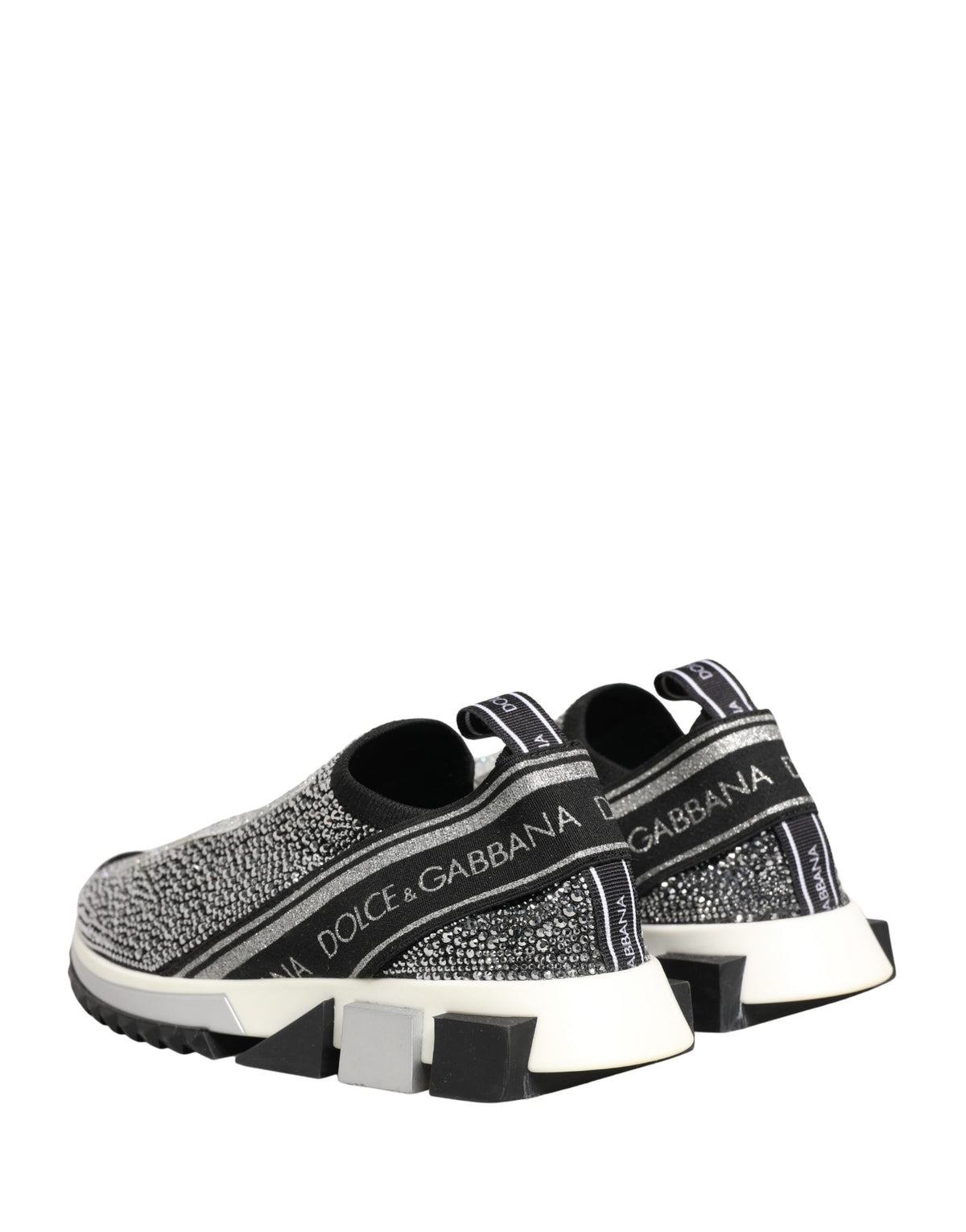 Dolce & Gabbana Silver Crystal Logo Slip On Sorrento Sneakers