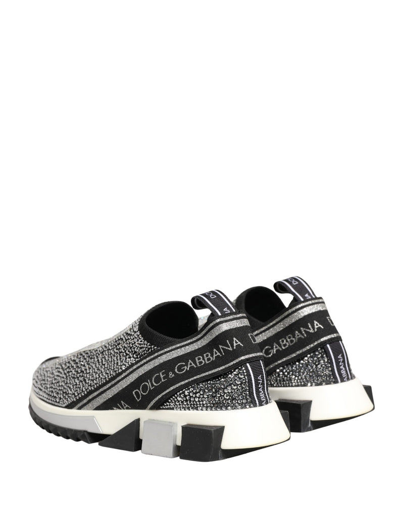 Dolce & Gabbana Silver Crystal Logo Slip On Sorrento Sneakers