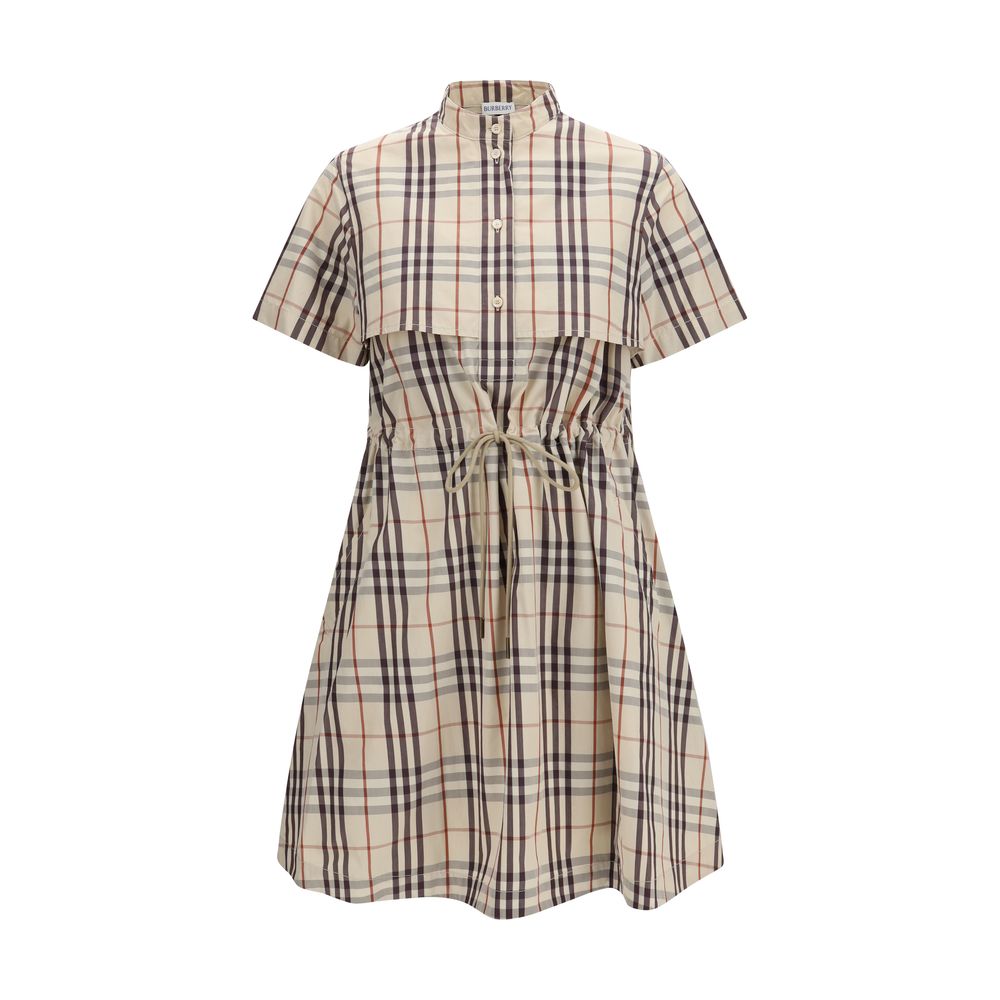 Burberry Beige Cotton Check Dress with Rainwear-Inspired Details