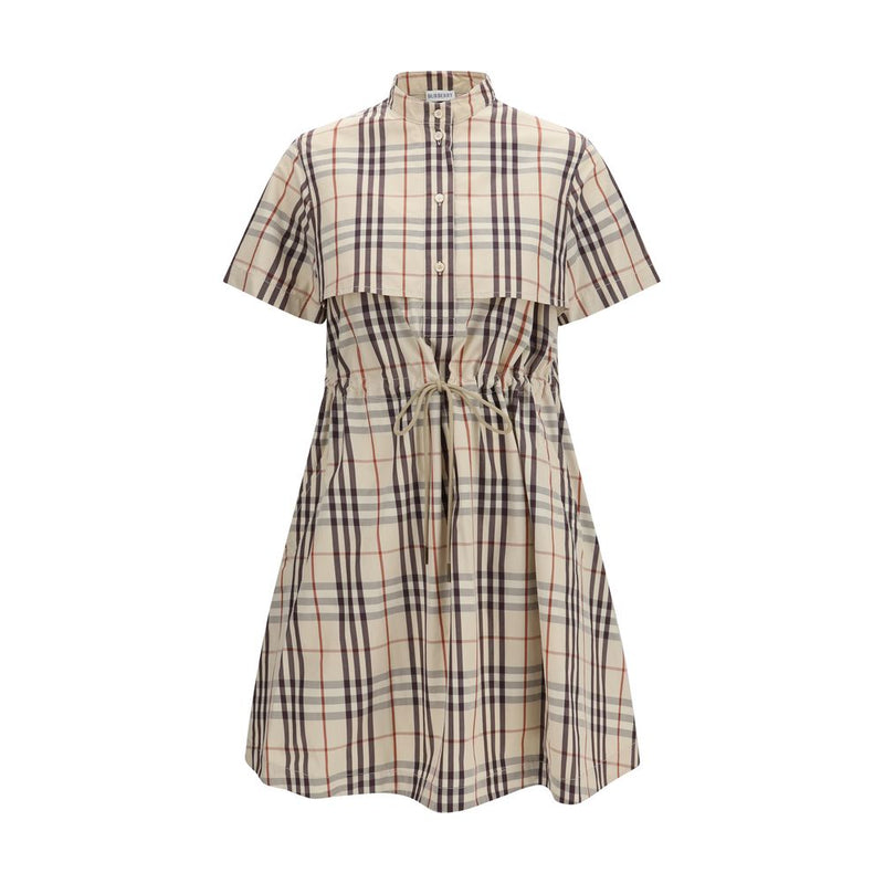 Burberry Beige Cotton Check Dress with Rainwear-Inspired Details