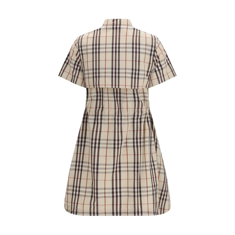 Burberry Beige Cotton Check Dress with Rainwear-Inspired Details