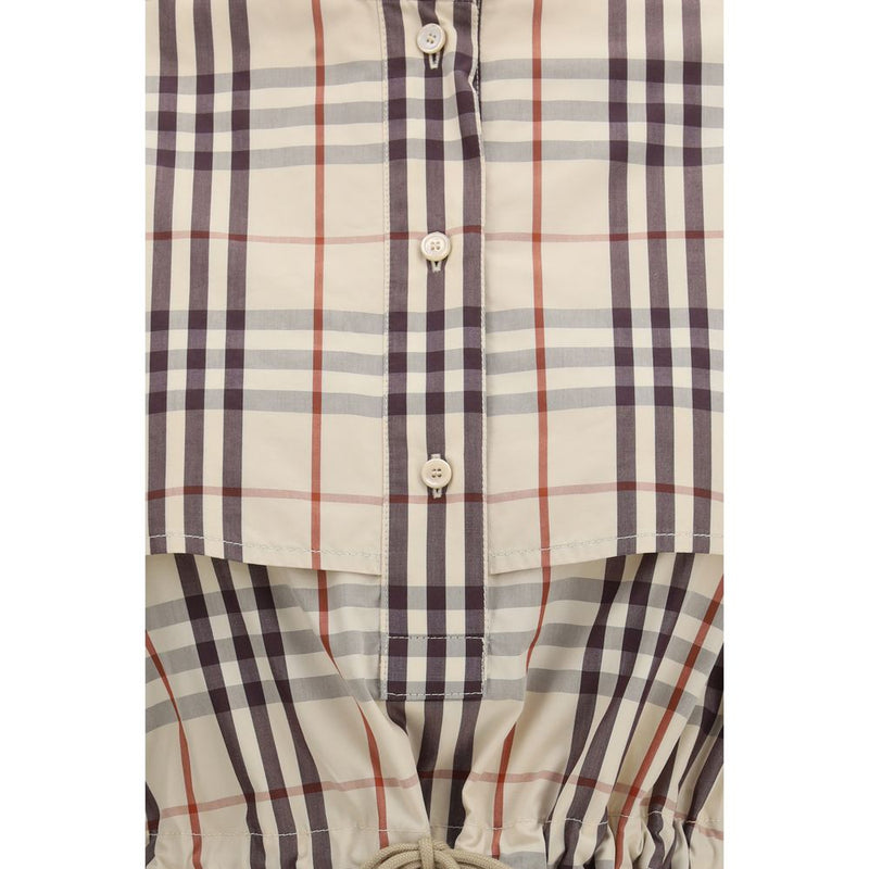 Burberry Beige Cotton Check Dress with Rainwear-Inspired Details