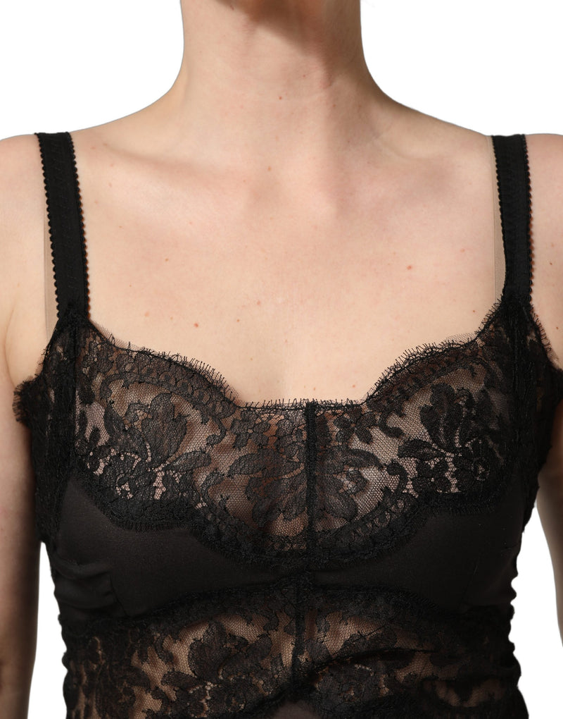 Dolce & Gabbana Black Silk Lace Slip Chemise Sleepwear