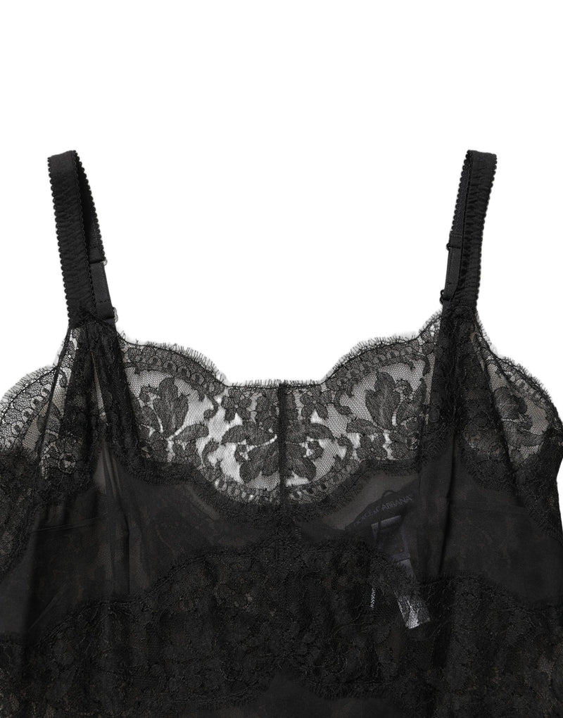 Dolce & Gabbana Black Silk Lace Slip Chemise Sleepwear
