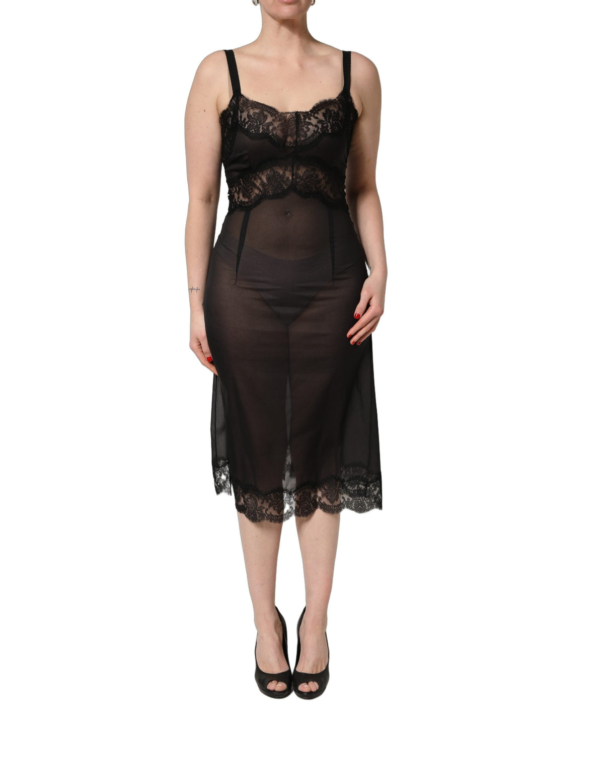 Dolce & Gabbana Black Silk Lace Slip Lingerie Chemise