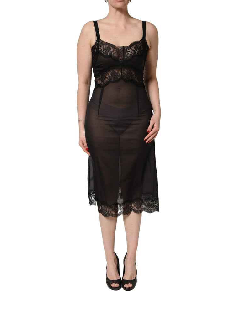Dolce & Gabbana Black Silk Lace Slip Chemise Sleepwear