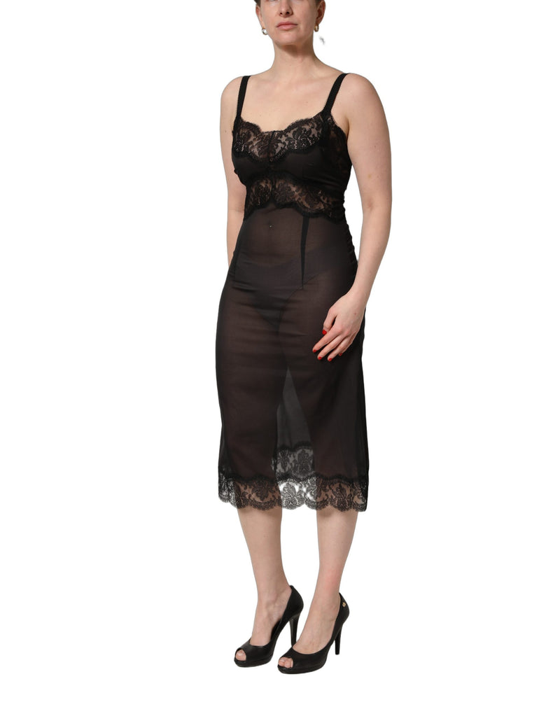 Dolce & Gabbana Black Silk Lace Slip Chemise Sleepwear