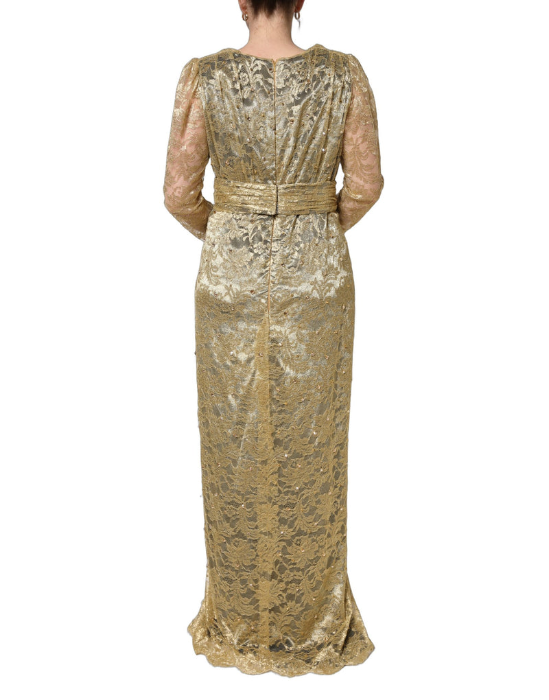 Dolce & Gabbana Gold Sheer Lace Crystal Embellished Dress