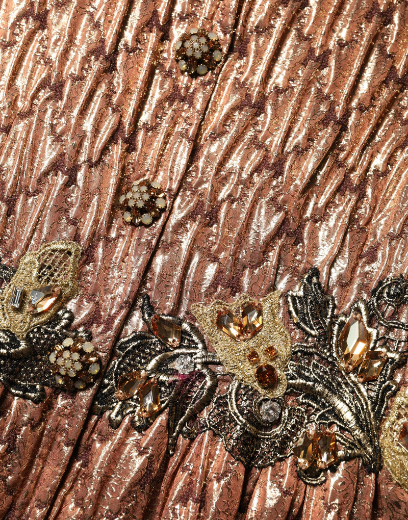 Dolce & Gabbana Brown Metallic Crystal Evening Gown Dress