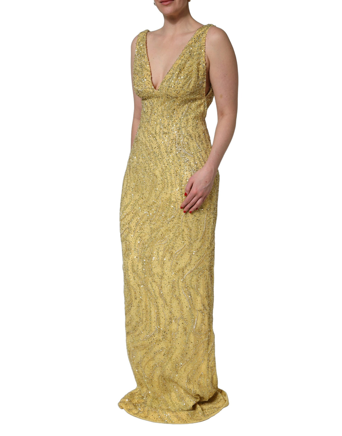 Dolce & Gabbana Gold V-neckline Mermaid Sequinned Gown Dress