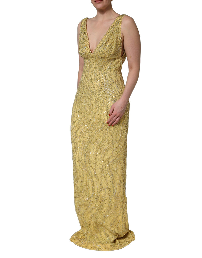 Dolce & Gabbana Gold V-neckline Mermaid Sequinned Gown Dress