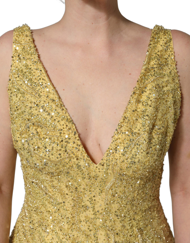Dolce & Gabbana Gold V-neckline Mermaid Sequinned Gown Dress