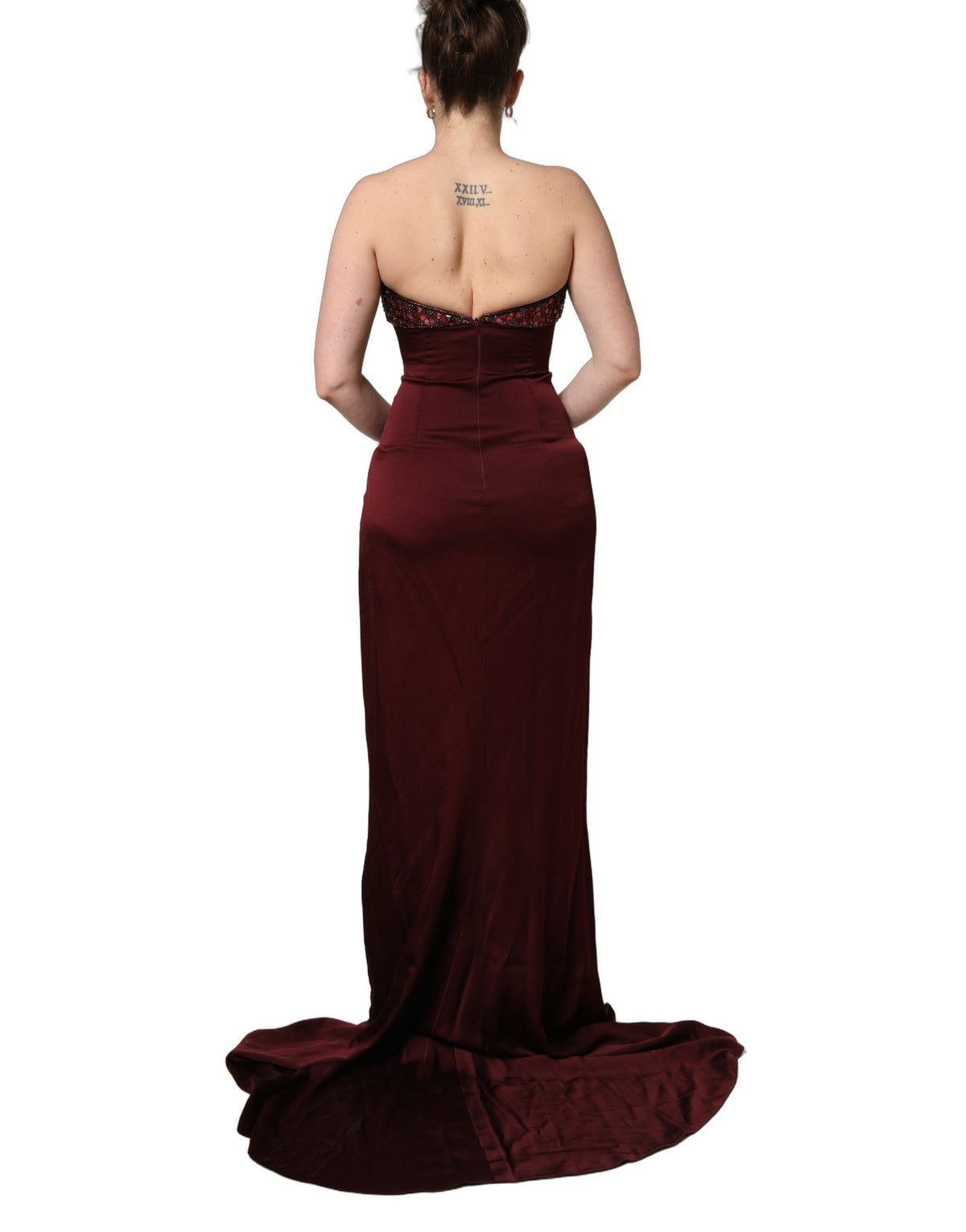 Dolce & Gabbana Maroon Embellished V-neck Evening Gown