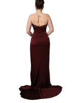 Dolce & Gabbana Maroon Embellished V-neck Evening Gown