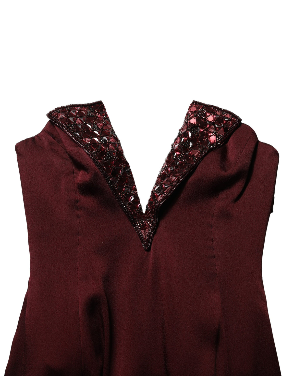 Dolce & Gabbana Maroon Embellished V-neck Evening Gown