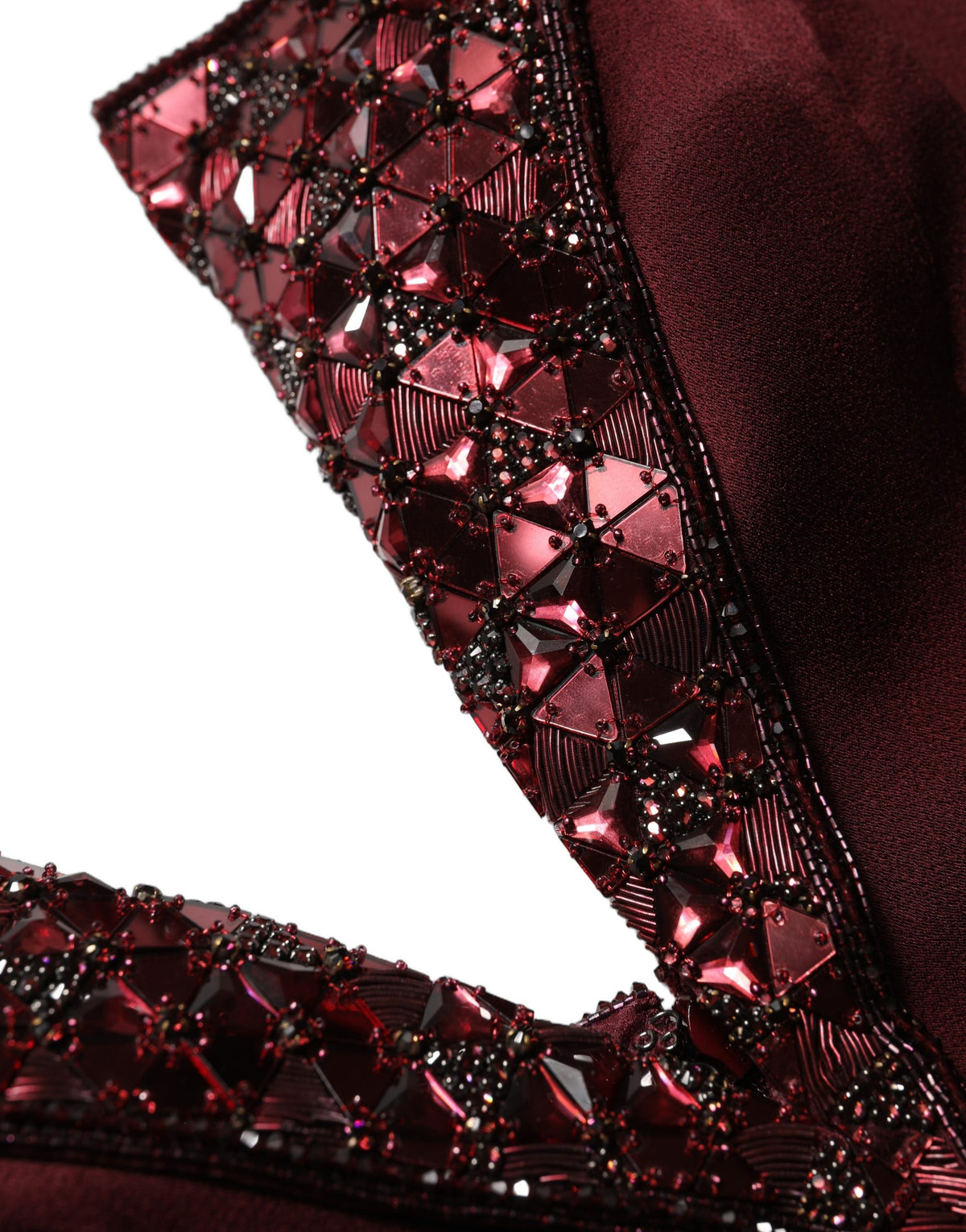 Dolce & Gabbana Maroon Embellished V-neck Evening Gown