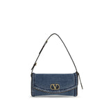 Valentino Garavani DeVain Small Blue Cotton Shoulder Bag