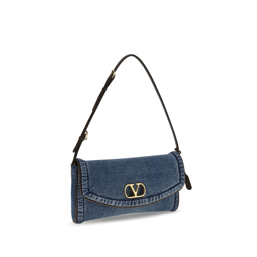 Valentino Garavani DeVain Small Blue Cotton Shoulder Bag
