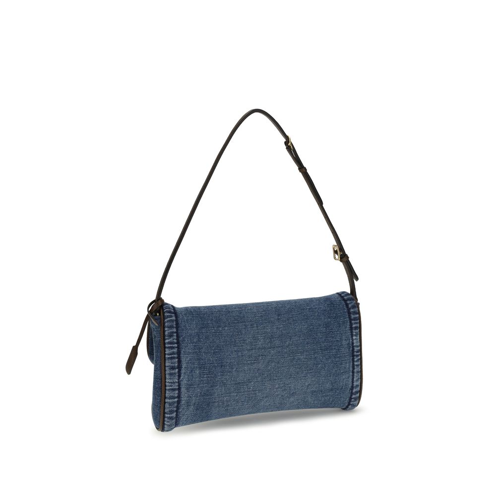 Valentino Garavani DeVain Small Blue Cotton Shoulder Bag