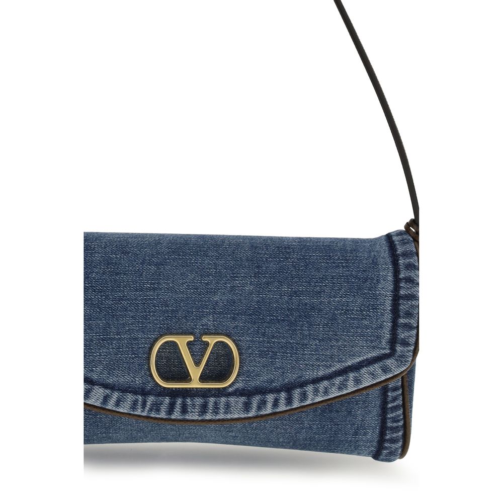 Valentino Garavani DeVain Small Blue Cotton Shoulder Bag