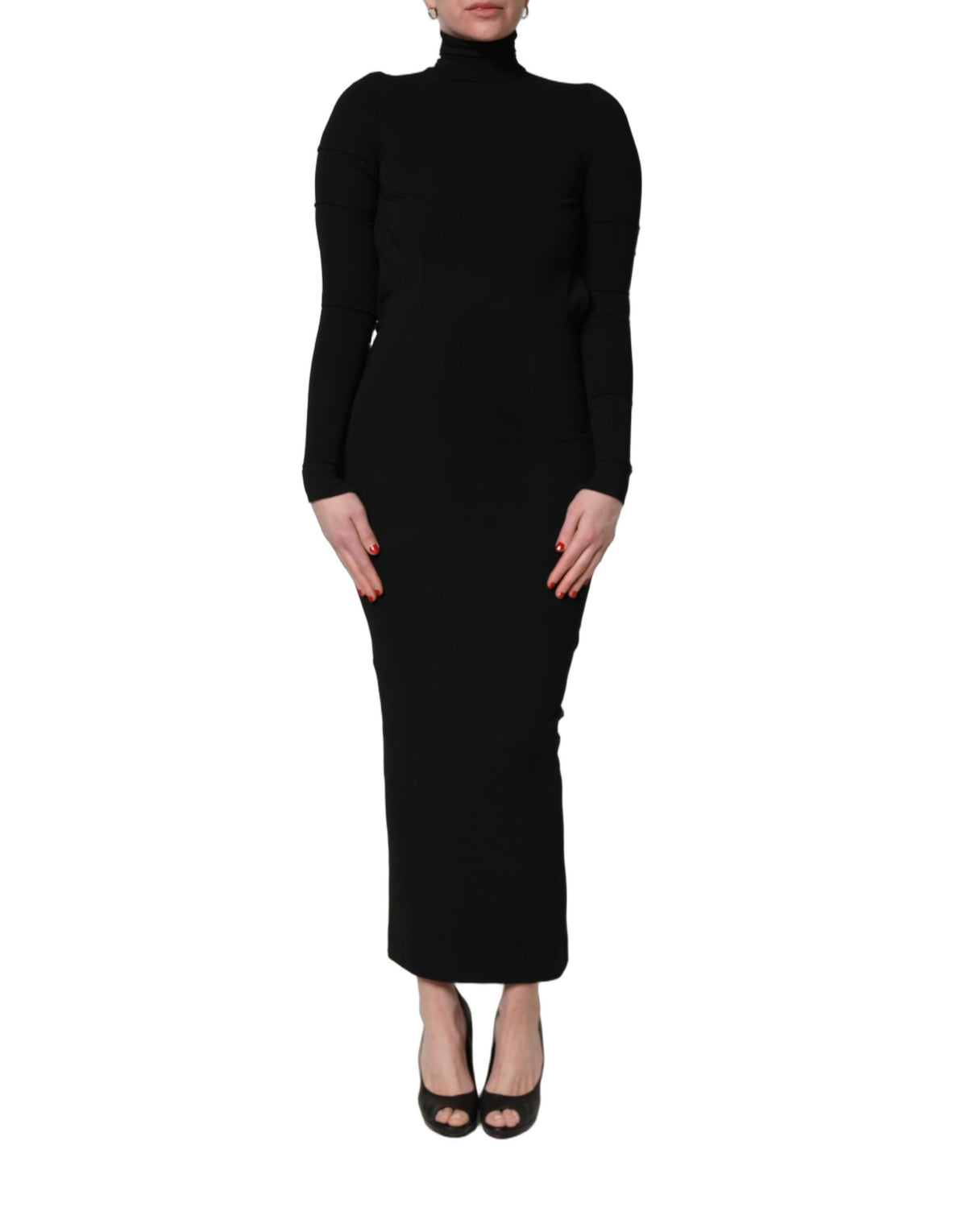 Dolce & Gabbana Black Long Sleeves Viscose Sheath Maxi Dress