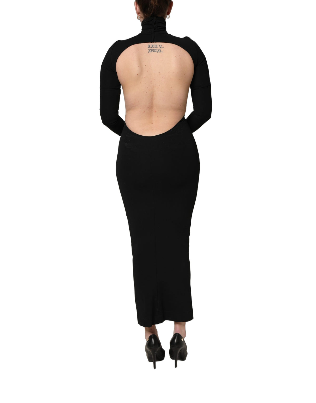 Dolce & Gabbana Black Long Sleeves Viscose Sheath Maxi Dress
