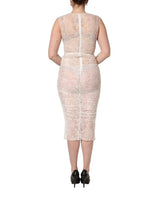 Dolce & Gabbana White Floral Lace Sheer Sleeveless Midi Dress