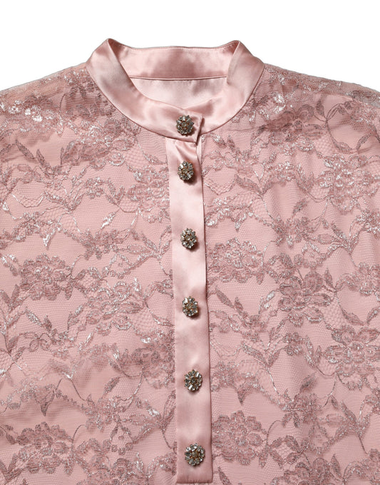Dolce & Gabbana Pink Corded Floral Lace Kaftan Midi Dress