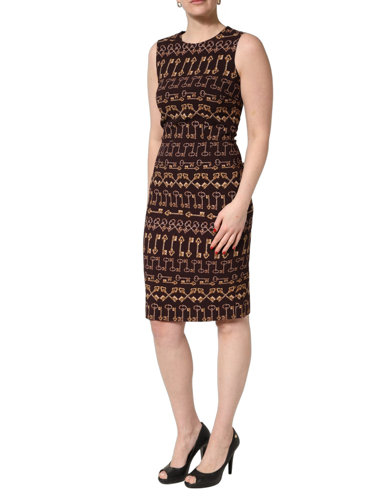 Dolce & Gabbana Brown Keys Fitted Sheath Knee Length Dress